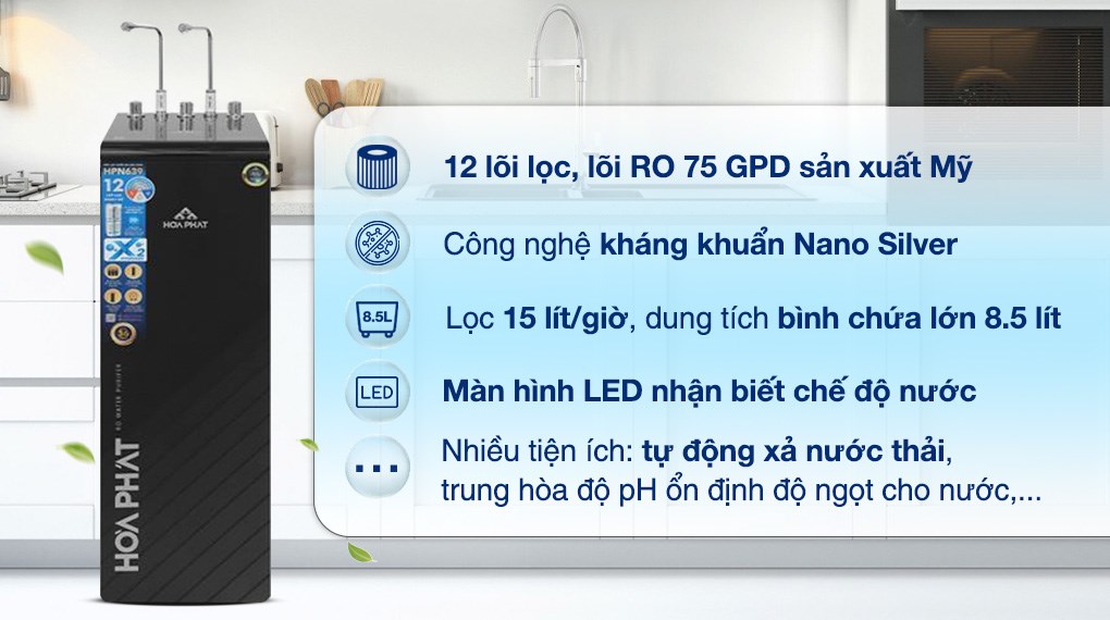 Máy lọc nước RO nóng nguội lạnh Hòa Phát HPN639 12 lõi